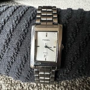 Fossil Stainless Steel Women’s Rectangular Watch Date and Time - New Battery